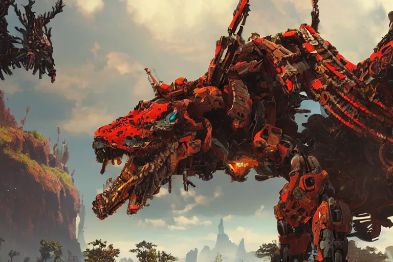 Image similar to fireclaw machine mecha animal beast robot of horizon forbidden west horizon zero dawn bioluminiscence global illumination ray tracing hdr fanart arstation by sung choi and eric pfeiffer and gabriel garza and casper konefal