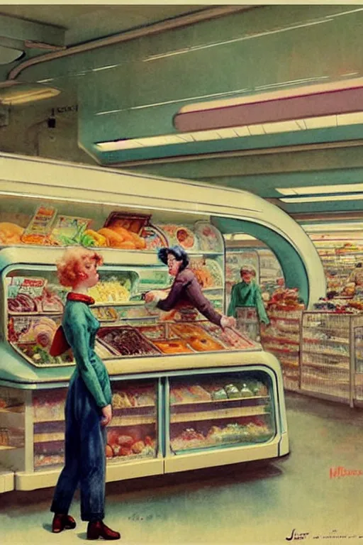 Image similar to ( ( ( ( ( 1 9 5 0 s retro future android grocery store interior. muted colors. childrens layout, ) ) ) ) ) by jean - baptiste monge,!!!!!!!!!!!!!!!!!!!!!!!!!