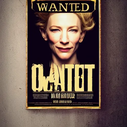 Prompt: wanted outlaw poster of cate blanchett,