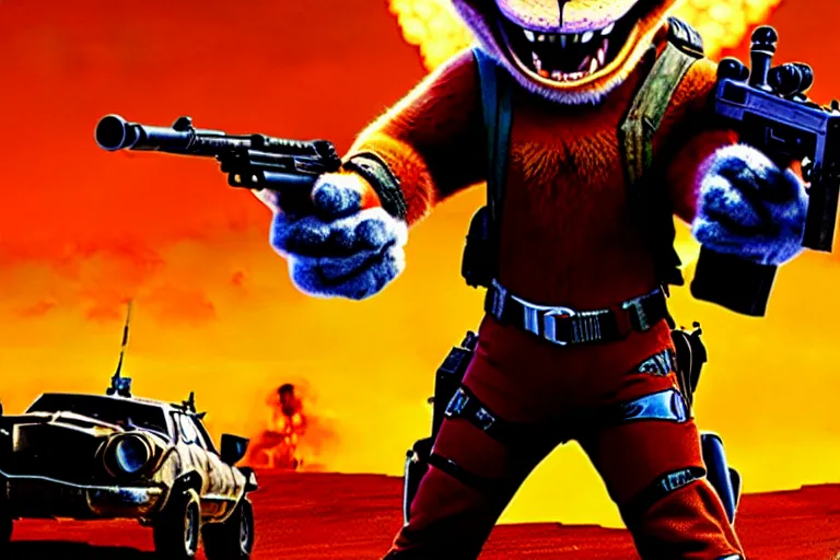 Image similar to nick wilde, heavily armed and armored facing down armageddon in a dark and gritty reboot from the makers of mad max : fury road : witness me