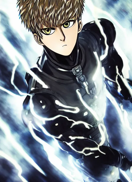 Image similar to A full portrait photo of real-life genos one punch man, f/22, 35mm, 2700K, lighting, perfect faces, award winning photography.