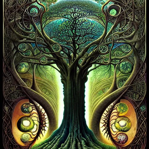 Image similar to tree of life by roger dean and andrew ferez, art forms of nature by ernst haeckel, divine chaos engine, symbolist, visionary, art nouveau, botanical fractal structures, organic, detailed, realistic, surreality