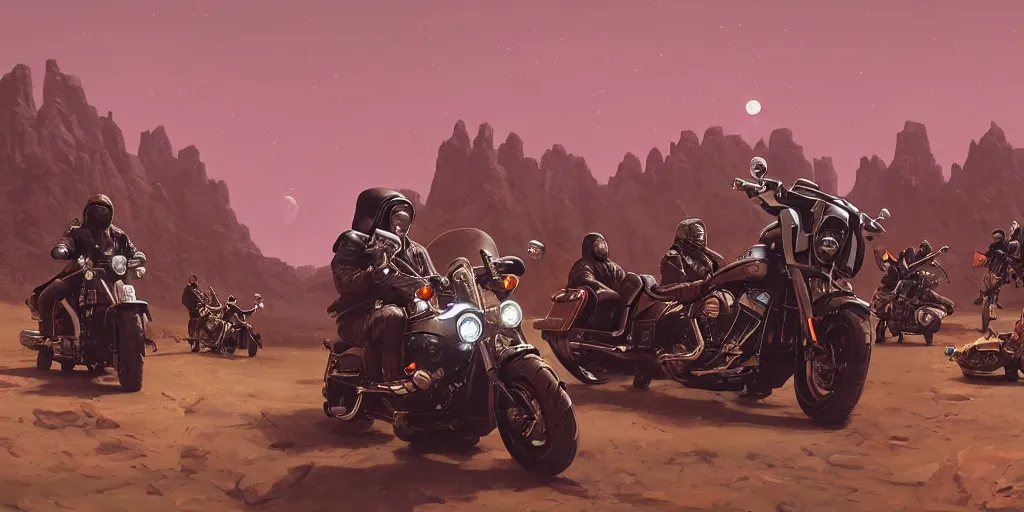 Image similar to american astronaut driving harley davidson motorcycle, tribe members attacking, furious action scene, an epic fantasy, dramatic lighting, cinematic, establishing shot, extremely high detail, photorealistic, cinematic lighting, artstation, octane render, by simon stalenhag, horizon forbidden west