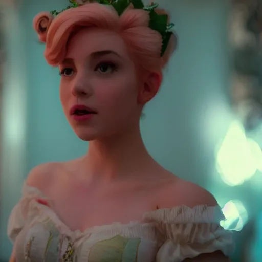 Prompt: Peach as a pixie dream girl in an A24 film aesthetic!!!