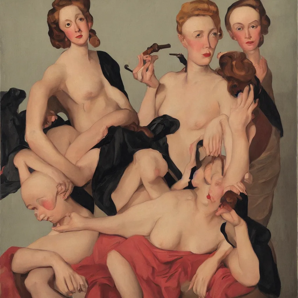 Image similar to Women painted in the style of John Currin