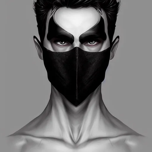 Image similar to man wearing black fabric mask, highly detailed face, character art portrait, deviantart artstation, by artgerm