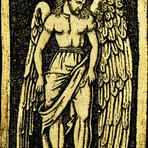 Prompt: medieval etching, very detailed, of the angel of jupiter