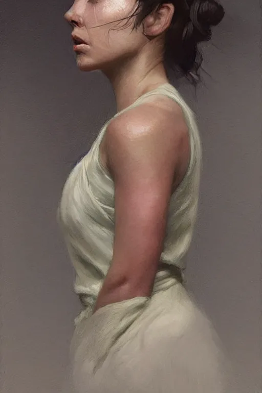 Image similar to rey from star wars, side view, eyes closed, jeremy lipking, joseph todorovitch