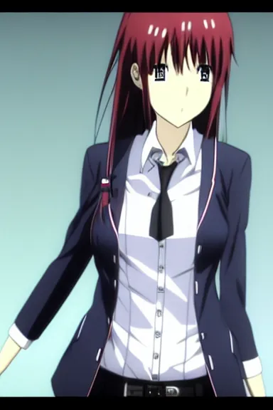 Prompt: 3D render of Makise Kurisu from Steins;Gate, Nitroplus visual novel 2009 screenshot, her outfit being composed of a white long-sleeved blue-rimmed dress shirt with a red necktie. Her shirt is tucked into a pair of black shorts on top of black tights, held up by a white belt with a gold buckle. Her red tie hangs loosely around her collar, and she wears a loose khaki jacket that covers her upper thighs, and has black and white straps at the end of both sleeves and the rim which are used to keep the entire jacket on her arms. She also wears a pair of black boots which are partially unzipped and folded down, 3d mid-shot, award winning, hyper detailed, very very very beautiful, studio lighting, artstation, unreal engine, unreal 5, 4k, octane renderer