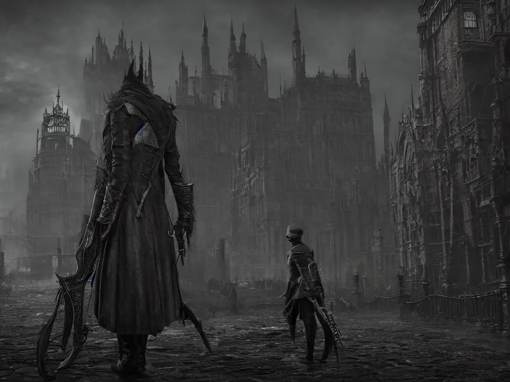 Image similar to bloodborne 2, dark, nighttime, victorian england style, horror, grotesque, serene, haunting, High Definition detail, 8K