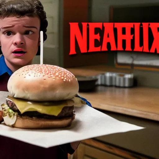 Prompt: burger from Netflix show, Stranger Things (2016)