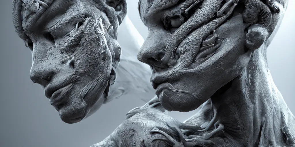 Image similar to hyper realistic photography of a stunningly beautiful cyborg male, intimately holding close, in the style of beth cavener, jin kagetsu,, and wlop, highly detailed, intricate filigree, symmetry, masterpiece, award winning, sharp focus, concept art, highkey lighting, ambient lighting, octane render, 8 k, artstation