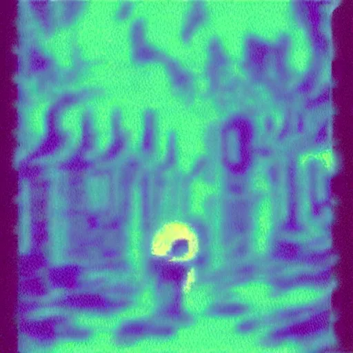 Prompt: low - quality vhs glitch art from 1 9 9 0 of a cg ghost wandering a moonlit cemetery