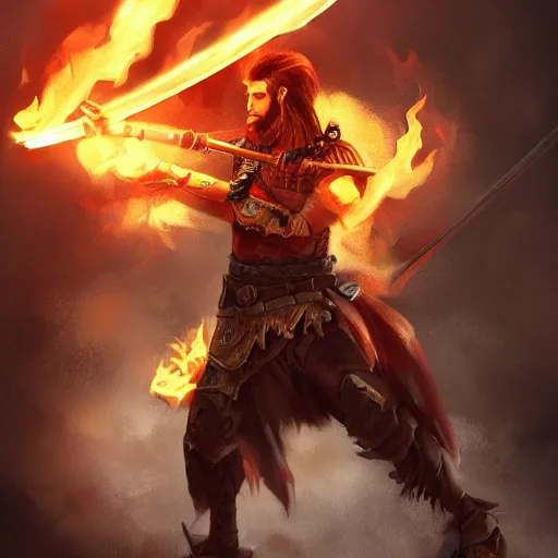 Prompt: a lone warrior with a flaming sword in their hand fantasy trending on artstation award winning