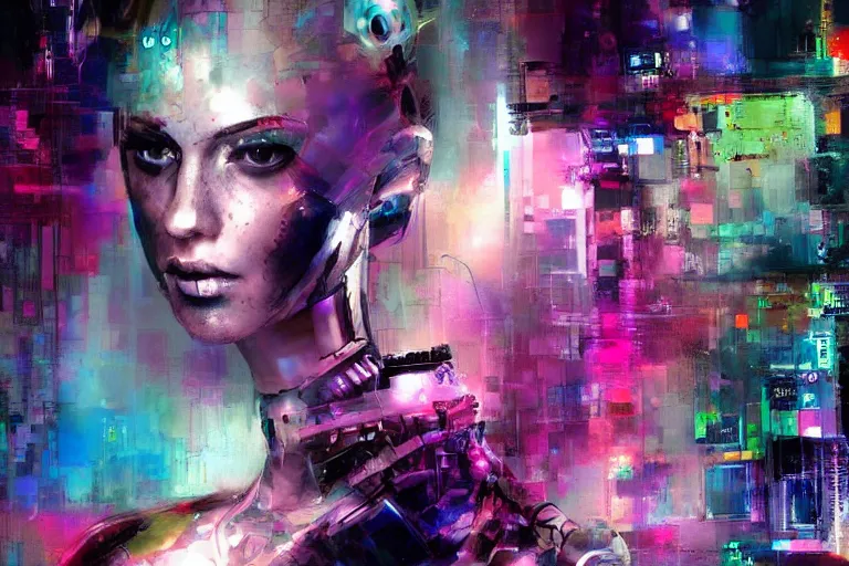 Image similar to cyberpunk robot cyborg portrait art scifi car in the background by yossi kotler, soft lighting, beautiful, smooth, pastel colors