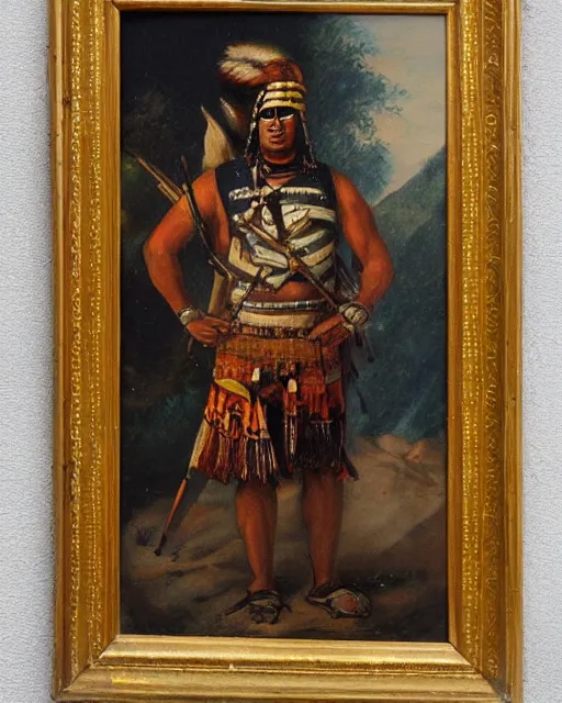 Image similar to old antique painting of an apache warrior