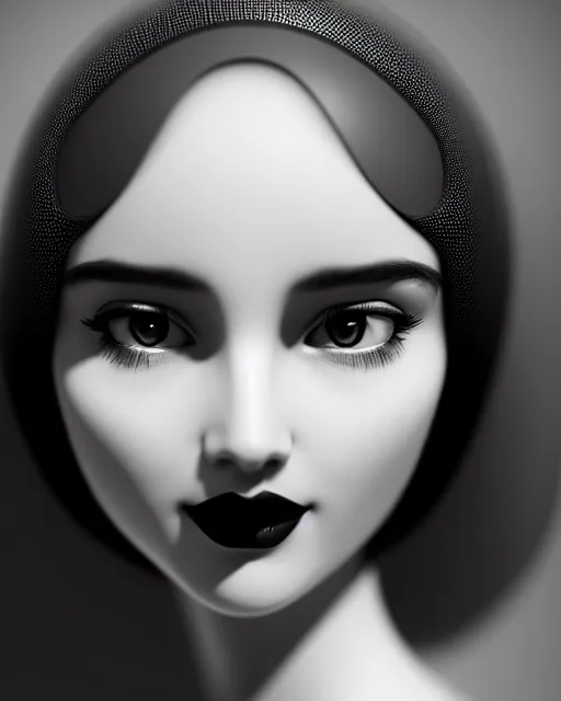 Image similar to black and white dreamy young beautiful female artificial intelligence, cinematic, rim light, photo - realistic, elegant, high detail, 8 k, masterpiece, photo taken in 1 9 3 0