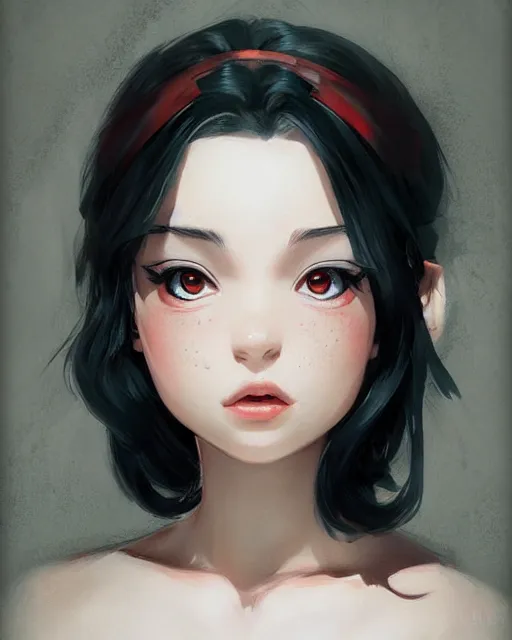 Image similar to portrait Anime snow white, girl cute-fine-face, pretty face, realistic shaded Perfect face, fine details. Anime. realistic shaded lighting by Ilya Kuvshinov Giuseppe Dangelico Pino and Michael Garmash and Rob Rey, IAMAG premiere, aaaa achievement collection, elegant freckles, fabulous