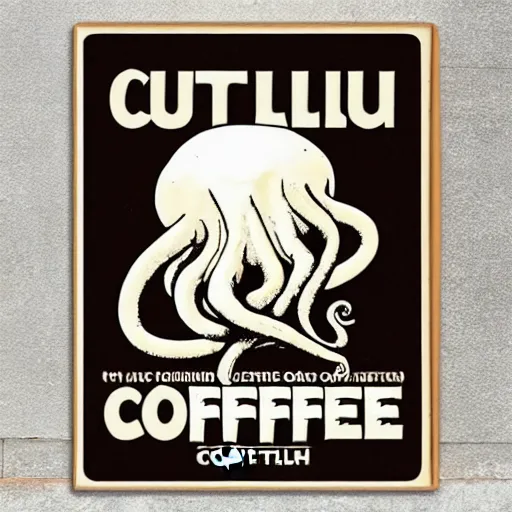 Image similar to Poster or sign for Cthulhu coffee, dark blend, course grind, cappuccino, latte
