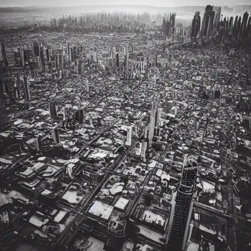 Image similar to apocalyptic city, buildings covered in shiny black liquid rubber