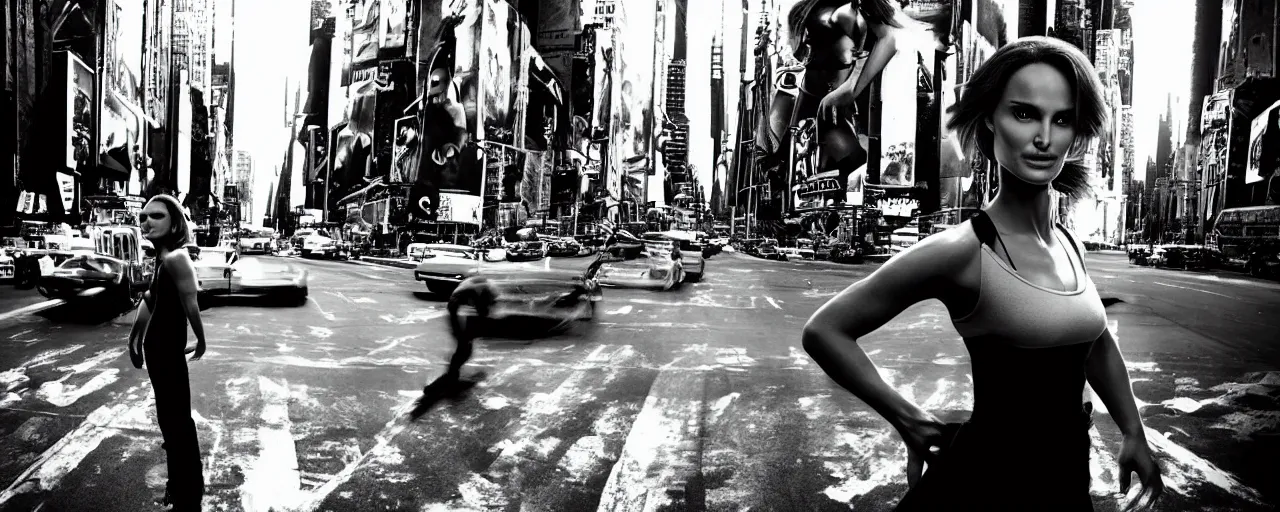 Prompt: “ the incredible hulk with the face of natalie portman, film still, studio lighting, on a busy street of new york city ”