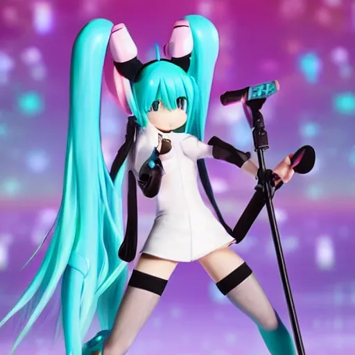 Image similar to hatsune miku holding a microphone, full body shot