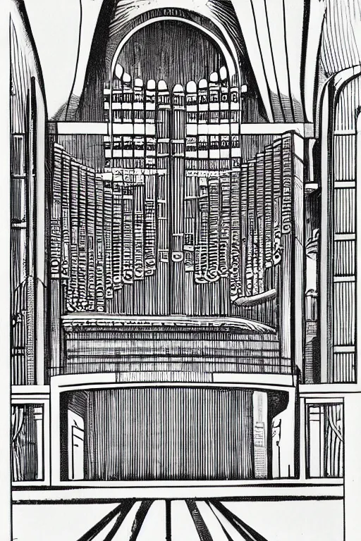 Image similar to pipe organ, by jack kirby