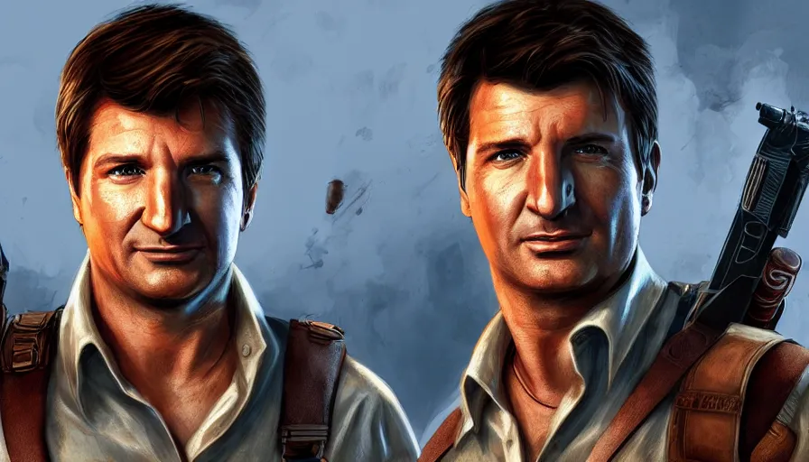 Prompt: nathan fillion is nathan drake from uncharted, hyperdetailed, artstation, cgsociety, 8 k