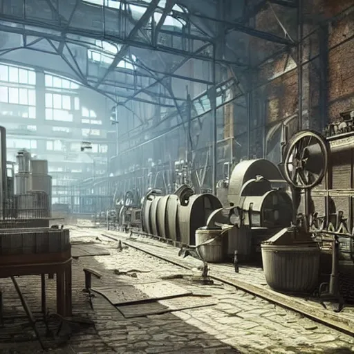 Image similar to factories of the industrial revolution in europe, highly detailed, photorealistic shot, bright studio setting, studio lighting, crisp quality and light reflections, unreal engine 5 quality render