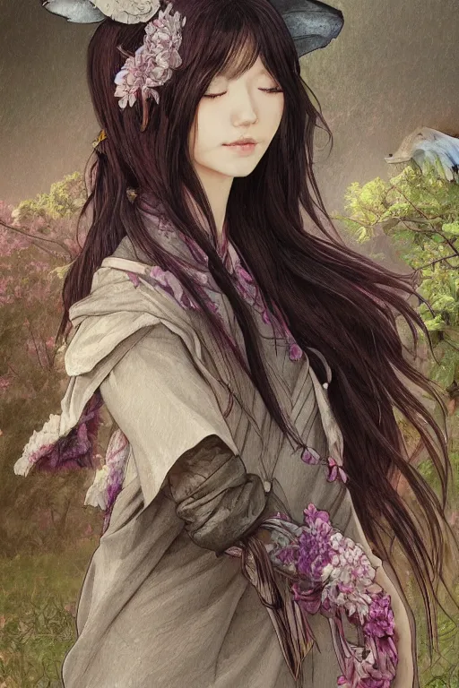 Image similar to Anthro Portrait of japanese llama, D&D, dark fantasy, anthro portrait, sakura blooming on background, intricate, elegant, llama portrait, highly detailed, digital painting, artstation, concept art, smooth, sharp focus, llama, illustration, art by artgerm and greg rutkowski and alphonse mucha, daily deviation, very very llama