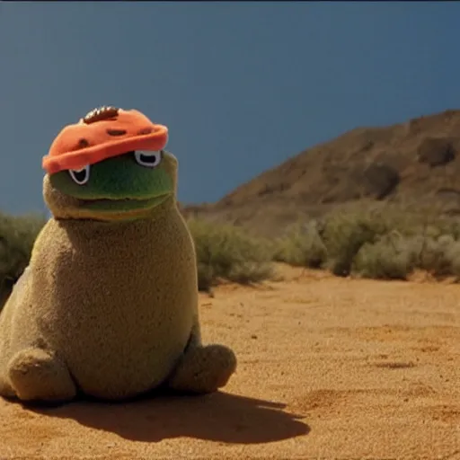 Prompt: muppet seal time fighting in the desert. from the rainbow connection movie.