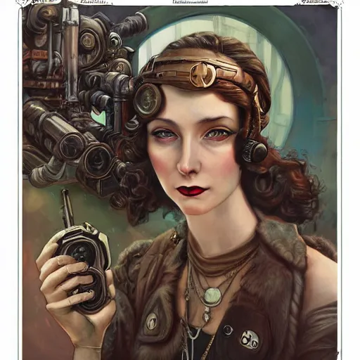 Image similar to a dieselpunk portrait in the style of anna dittmann and donato giancola and charles dulac.