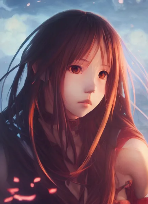 Image similar to breathtaking detailed painting of yuuki asuna, dark castle setting, with anxious, piercing eyes, Atari game cover art by Hsiao-Ron Cheng, James jean, Miho Hirano, Hayao Miyazaki, extremely moody lighting, hyperrealistic, octane render, RPG portrait, ambient light, dynamic lighting