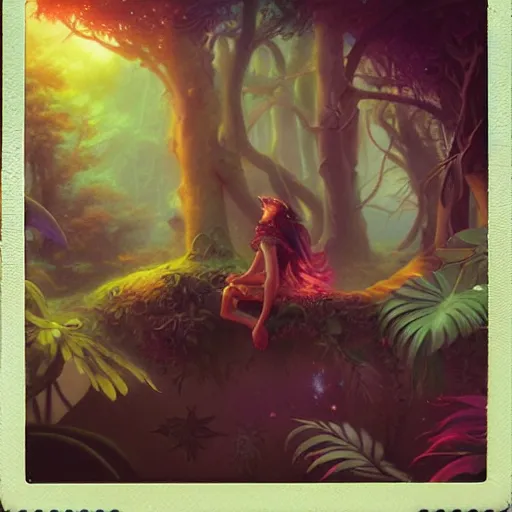 Prompt: 🧚‍♀️✨🌳🧚‍♀️ Polaroid candid by Lisa Frank Peter Mohrbacher Jason Felix Artgerm Ferdinand Knab Alena Aenami Dave LaChapelle