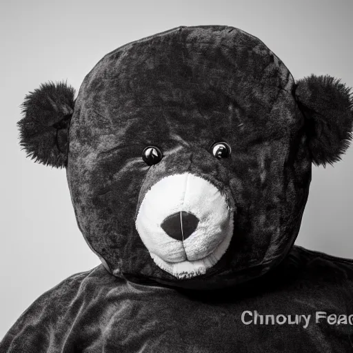 Image similar to ( ( ( ( the face of kanye west ) ) ) ) wearing teddy bear costume at 4 2 years old, portrait by julia cameron, chiaroscuro lighting, shallow depth of field, 8 0 mm, f 1. 8