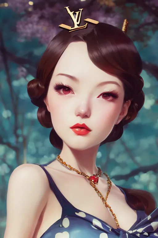 Image similar to a pin up and beautiful fashion charming dreamlke japan girl with lv jewelry, character art, art by artgerm lau and wlop and and ilya kuvshinov and john singer sargent, hyperdetailed, 8 k realistic, symmetrical, frostbite 3 engine, cryengine, dof, trending on artstation, digital art