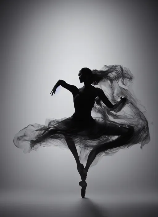 Image similar to a Photorealistic dramatic hyperrealistic render of a glamorous beautiful Female smoke dancer by Ken Brower and Deborah Ory of NYC Dance project,Lois Greenfield,Flowing cloth and smoke,Beautiful dynamic dramatic dark moody lighting,volumetric,shadows,cinematic atmosphere,Octane render,8K