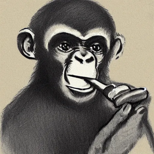 Prompt: sketch of monkey smoking a cigar