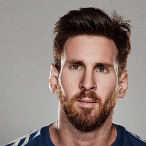 Image similar to a portrait of Lionel Messi, Photo, studio lighting, realistic