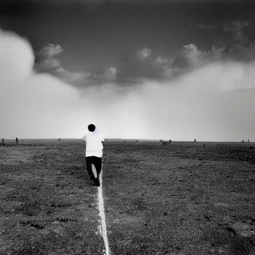 Image similar to Running man and the clouds by Trent Parke, clean, detailed, Magnum photos