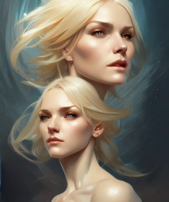 Image similar to blonde girl portrait, sci-fi face, elegant, highly detailed, digital painting, artstation, concept art, smooth, sharp focus, illustration, art by artgerm and greg rutkowski and alphonse mucha