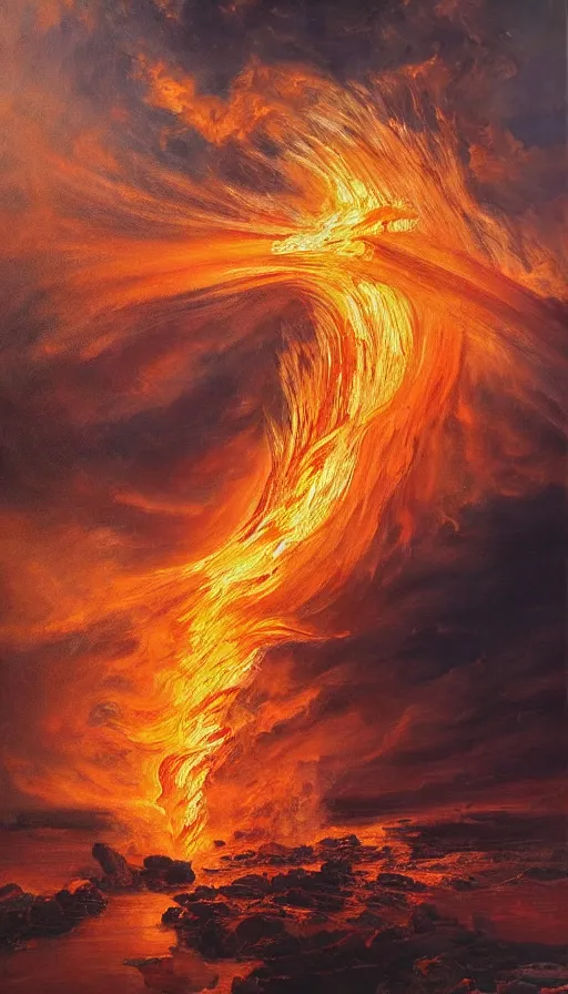 Image similar to painting of a fire tornado by peder krøyer, firenado, dramatic lighting, volumetric lighting, golden hour, epic, intricate detail, canvas print