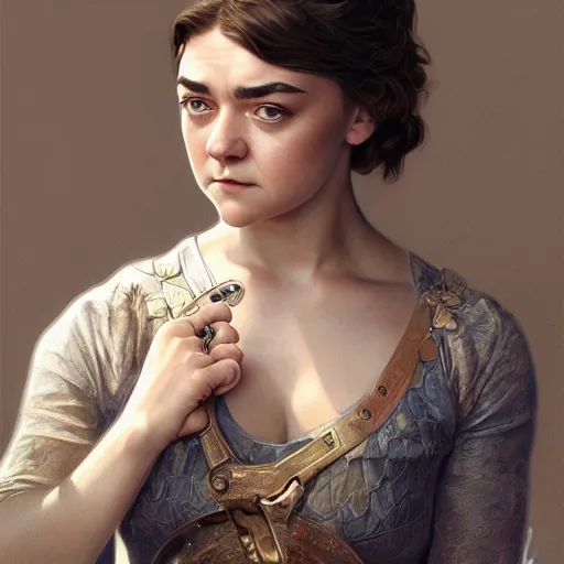 Image similar to ultra realistic illustration, maisie williams, intricate, elegant, highly detailed, digital painting, artstation, concept art, smooth, sharp focus, illustration, art by artgerm and greg rutkowski and alphonse mucha