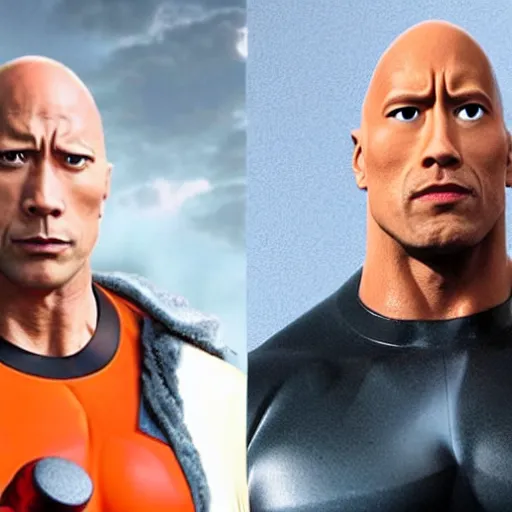 Prompt: dwayne the rock johnson cosplaying as saitama of one punch man, realistic