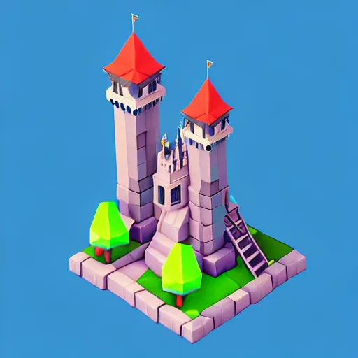 Image similar to Isometric 3D Fantasy Cute Tower, low poly, pixiv