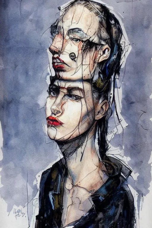 Image similar to portrait fashion model artwork by enki bilal