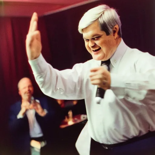 Image similar to Former House Speaker Newt Gingrich dancing his heart out. CineStill