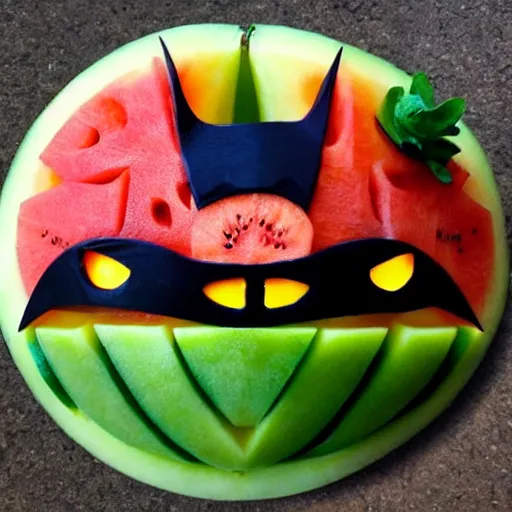 Image similar to batmobile fruit and melon carving