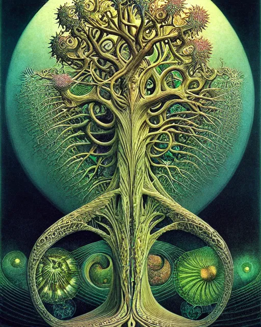 Image similar to tree of life by roger dean and andrew ferez, art forms of nature by ernst haeckel, divine chaos engine, symbolist, visionary, art nouveau, botanical fractal structures, organic, detailed, realistic, surreality