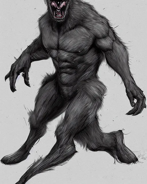 Image similar to werewolf concept designs in the style Neville Page, highly detailed, trending on artstation